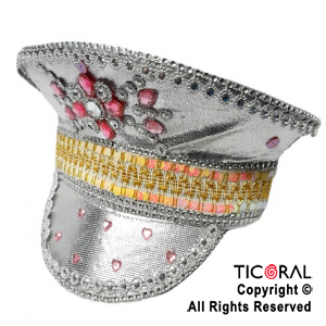 SOMBRERO CAPITAN PLATEADO DECO PIEDRAS Y STRASS x 1